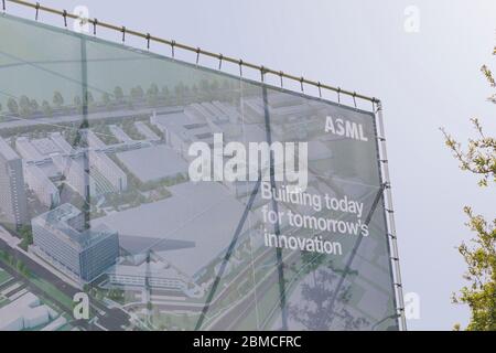 Veldhoven, The Netherlands, May 8th 2020. ASML company  branding detail in front of the building. The Dutch company business is the world’s supplier o Stock Photo