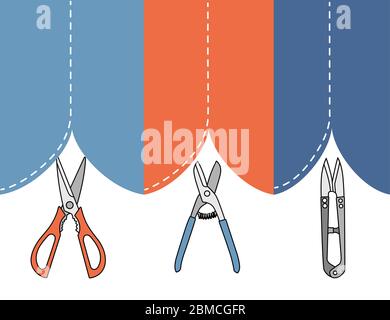 Different scissors models tools for gardening medical barber or tailor flat vector illustration on white background Stock Vector