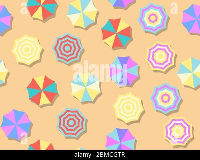 Beach umbrella seamless pattern, top view. Flat design style. Summer background. Vector illustration Stock Vector