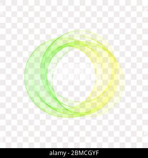Yellow and blue circle frame. Abstract flow of transparent vector waves in the shape of a circle. Stock Vector