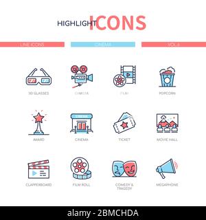 Cinema - modern line design style icons set Stock Vector