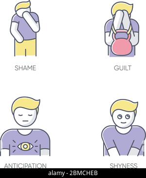 Shame RGB color icon. Human feeling embarrassed. Social emotion of ...