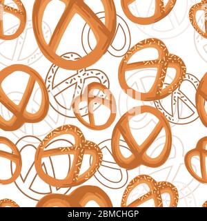 Seamless pattern with bakery pretzel products for bakery shop cartoon food flat vector illustration on white background Stock Vector