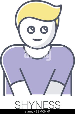 Shyness RGB color icon. Person feeling awkward. Man embarrassed. Social anxiety. Low self esteem. Emotional abuse symptom. Worry and doubt. Avoid eye Stock Vector