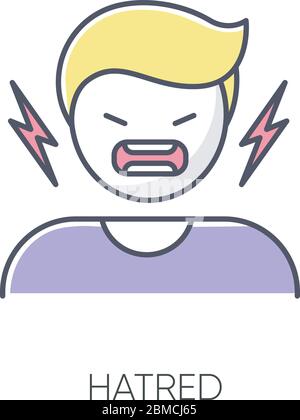 Hatred RGB color icon. Man aggressively shout. Person yell from irritation. Negative intense emotion. Feeling of rage. Crisis and conflict. Emotional Stock Vector