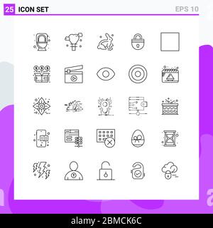 25 User Interface Line Pack of modern Signs and Symbols of media, login, robbit, security, secure Editable Vector Design Elements Stock Vector