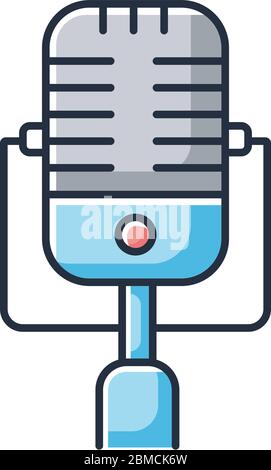 Vintage microphone RGB color icon. Mic to perform live on stage. Musical concert. Announcement on radio. Karaoke and entertainment. Advertisement duri Stock Vector