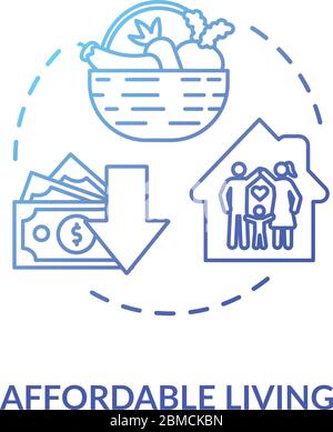 Affordable living blue concept icon. Residential property rent. Family housing. Economy on home budget. Real estate idea thin line illustration. Vecto Stock Vector