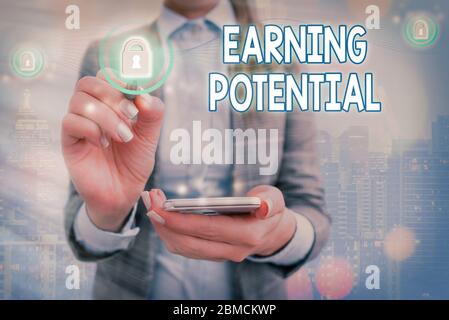 Conceptual hand writing showing Earning Potential. Concept meaning Top salary for a particular field or professional job Stock Photo