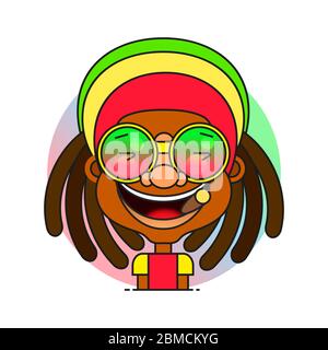 Face symbol of a man with dreadlocks hairstyle for rastafarian and reggae theme Stock Vector