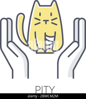 Pity RGB color icon. Sympathy towards suffering animal. Moral emotion. Empathetic feeling. Kindness and compassion. Emotional intelligence. Psychologi Stock Vector