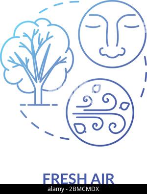 Fresh air blue concept icon. No pollution. Environment and nature. Breath oxygen. Plant and tree. Country living idea thin line illustration. Vector i Stock Vector