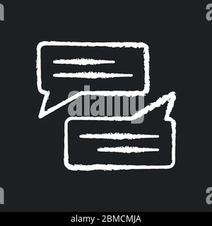 Message bubbles chalk white icon on black background. Empty chat cloud. Online communication. Blank chat balloons. Comment box with copyspace. Isolate Stock Vector
