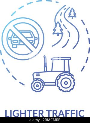 Lighter traffic blue concept icon. No automobile adn vehicles. Empty road and street. Countryside transportation idea thin line illustration. Vector i Stock Vector