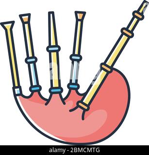 Bagpipes RGB color icon. National scottish musical instrument. Traditional music live perfomance. Folklore music. Play tune on national english and ir Stock Vector