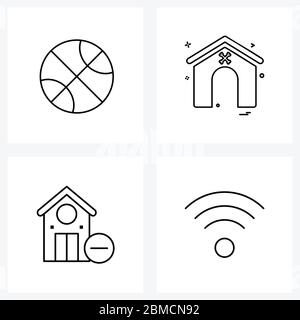 4 Interface Line Icon Set of modern symbols on basketball, home, house, house, basic Vector Illustration Stock Vector