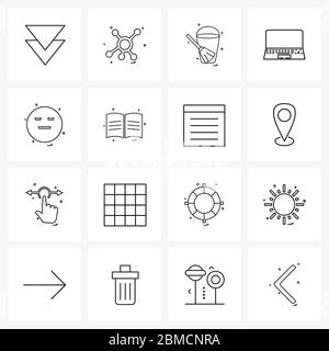 Stock Vector Icon Set of 16 Line Symbols for sad, emote, toilet, emoji, computer Vector Illustration Stock Vector