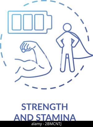 Strength and stamina blue concept icon. Psychical energy. Exercise and workout. Athletic body. Healthy lifestyle idea thin line illustration. Vector i Stock Vector
