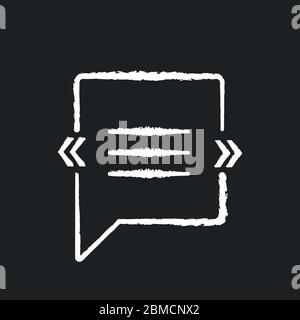 Chat bubble with angle quotes chalk white icon on black background. Empty square box for direct speech. Blank dialogue balloon with quotation marks. I Stock Vector