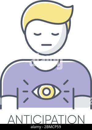 Anticipation RGB color icon. Man expecting future. Person with intuitive prediction. Third eye. Spiritual experience. Mental state. Human feeling of d Stock Vector