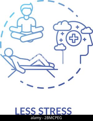 Less stress blue concept icon. Relaxation and rest. Meditation for recreation. Coping mechanism. Mental health idea thin line illustration. Vector iso Stock Vector
