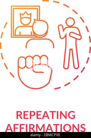 Repeating affirmations concept icon. Personal growth, self motivation, conviction idea thin line illustration. Positive thinking, mind focus. Vector i Stock Vector