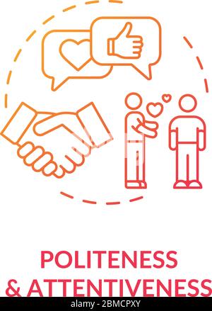 Politeness and attentiveness concept icon. Personal growth, improvement idea thin line illustration. Social communication skills development. Vector i Stock Vector