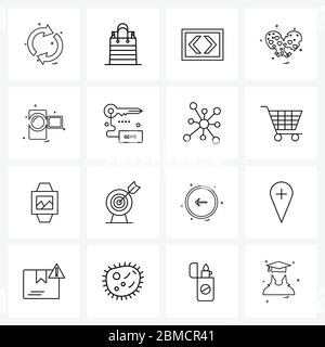 Universal Symbols of 16 Modern Line Icons of, valentine, beauty, love, xml Vector Illustration Stock Vector