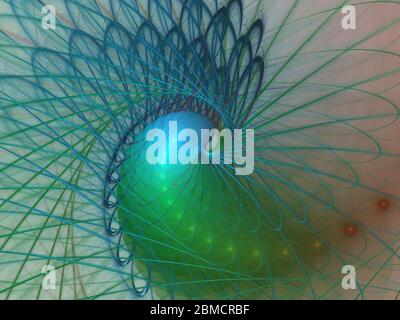 Intricate abstract wire / string woven spiral design. Abstract background with glowing spiral. Abstract fractal image colorful spirals Stock Photo