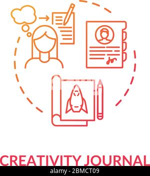 Creativity journal concept icon. Personal growth, self development idea thin line illustration. Keeping track of ideas and accomplishments. Vector iso Stock Vector