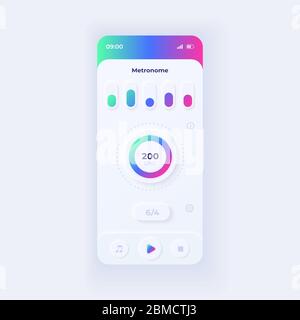 Metronome application smartphone interface vector template. Mobile app page light design layout. Musical rhythm assistance screen. Flat UI for applica Stock Vector