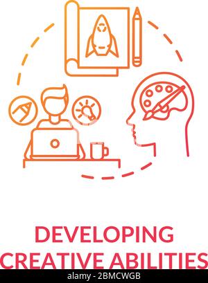 Developing creative abilities concept icon. Personal improvement, professional growth idea thin line illustration. Learning new skills. Vector isolate Stock Vector