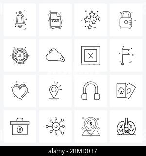 Set of 16 UI Icons and symbols for stopwatch, security, txt, locked, stars Vector Illustration Stock Vector