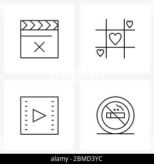 Set of 4 Universal Line Icons of video, film, less, valentine, smoking Vector Illustration Stock Vector