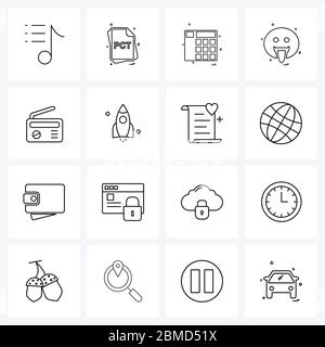 Set of 16 Universal Line Icons of radio, calculator, laughing, emote Vector Illustration Stock Vector