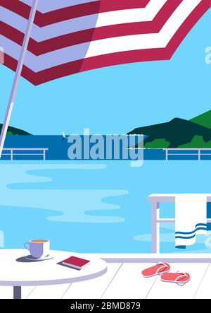 Swimming pool in seashore resort flat color vector Stock Vector