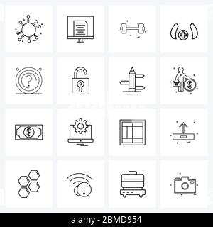 Universal Symbols of 16 Modern Line Icons of mark, board, gym, sign, medical Vector Illustration Stock Vector