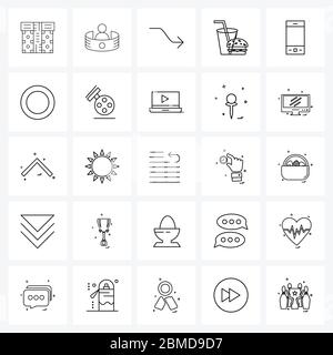 Set of 25 Line Icon Signs and Symbols of mobile, food, virtual, junk food, right Vector Illustration Stock Vector