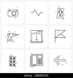UI Set of 9 Basic Line Icons of online, web, avatar, tools, drill machine Vector Illustration Stock Vector