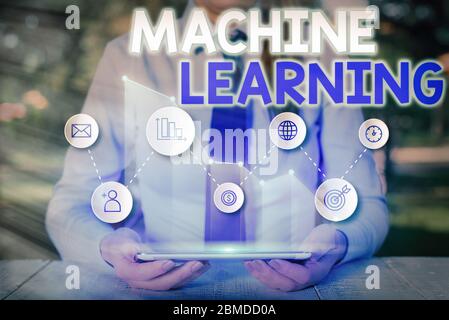 Conceptual hand writing showing Machine Learning. Concept meaning give computers the ability to be taught with data Stock Photo