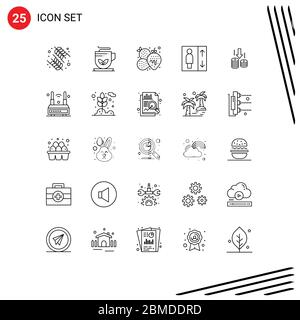 Universal Icon Symbols Group of 25 Modern Lines of fund, money, pineapple, lift, elevator Editable Vector Design Elements Stock Vector