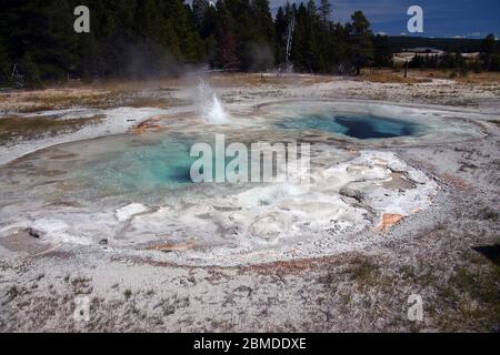 Boiling water in crystal clear basins in Yellowstone Stock Photo