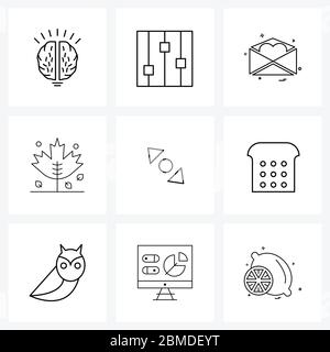 Universal Symbols of 9 Modern Line Icons of right, line, valentine, left, leaf Vector Illustration Stock Vector