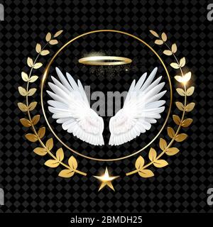 winged laurel wreath logo gold vector Stock Vector