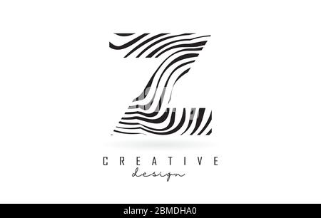 Black and White Zebra Z Letter Logo Design. Creative Z vector illustration with lines. Stock Vector