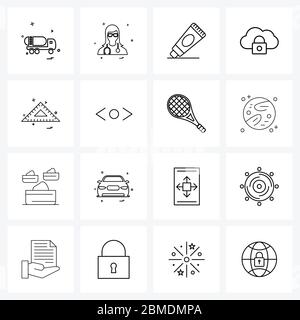 Universal Symbols of 16 Modern Line Icons of scale, education, cream, locked, cloud Vector Illustration Stock Vector