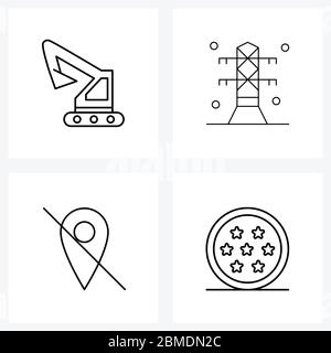 4 Universal Line Icons for Web and Mobile crane, location, hook, tower, pin Vector Illustration Stock Vector