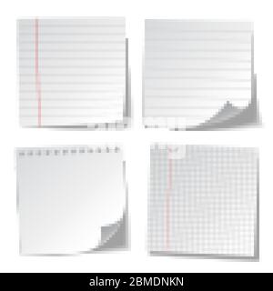 Realistic lined sticky notes with clip binder and adhesive tape. Blank ...