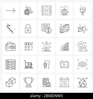 Set of 25 Line Icon Signs and Symbols of balloons, year, cash, new, celebration Vector Illustration Stock Vector