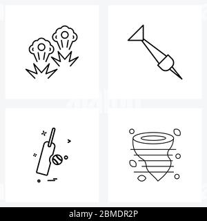 4 Universal Line Icon Pixel Perfect Symbols of blast; bat; explosion; arrow; cricket Vector Illustration Stock Vector